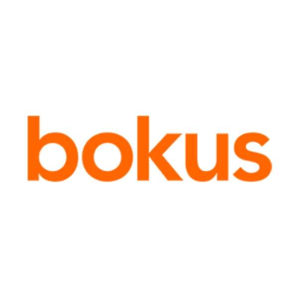 Bokus logotyp. Orange text.