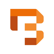 Brandforsk logotyp. Stiliserat B i orange nyanser.