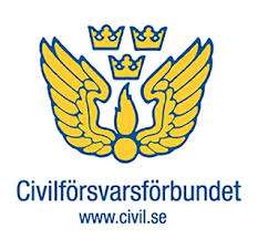 Civilförsvarsförbundet logotyp. Gyllene vingar och tre kronor.
