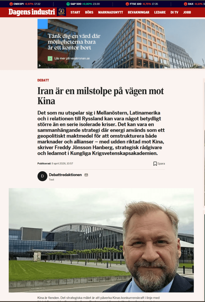 Freddy Jönsson Hanberg som debattskribent i Dagens Industri.